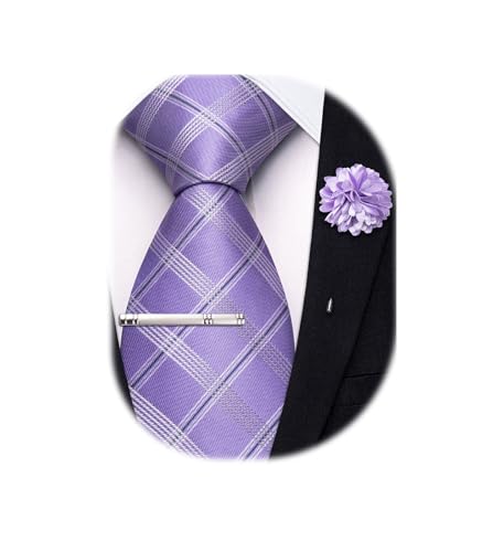 Image of Hi-Tie 63 inches Striped Paisley Extra Long Ties for Men Silk Necktie with Lapel Pin Tie Clip Big and Tall Men Formal Wedding