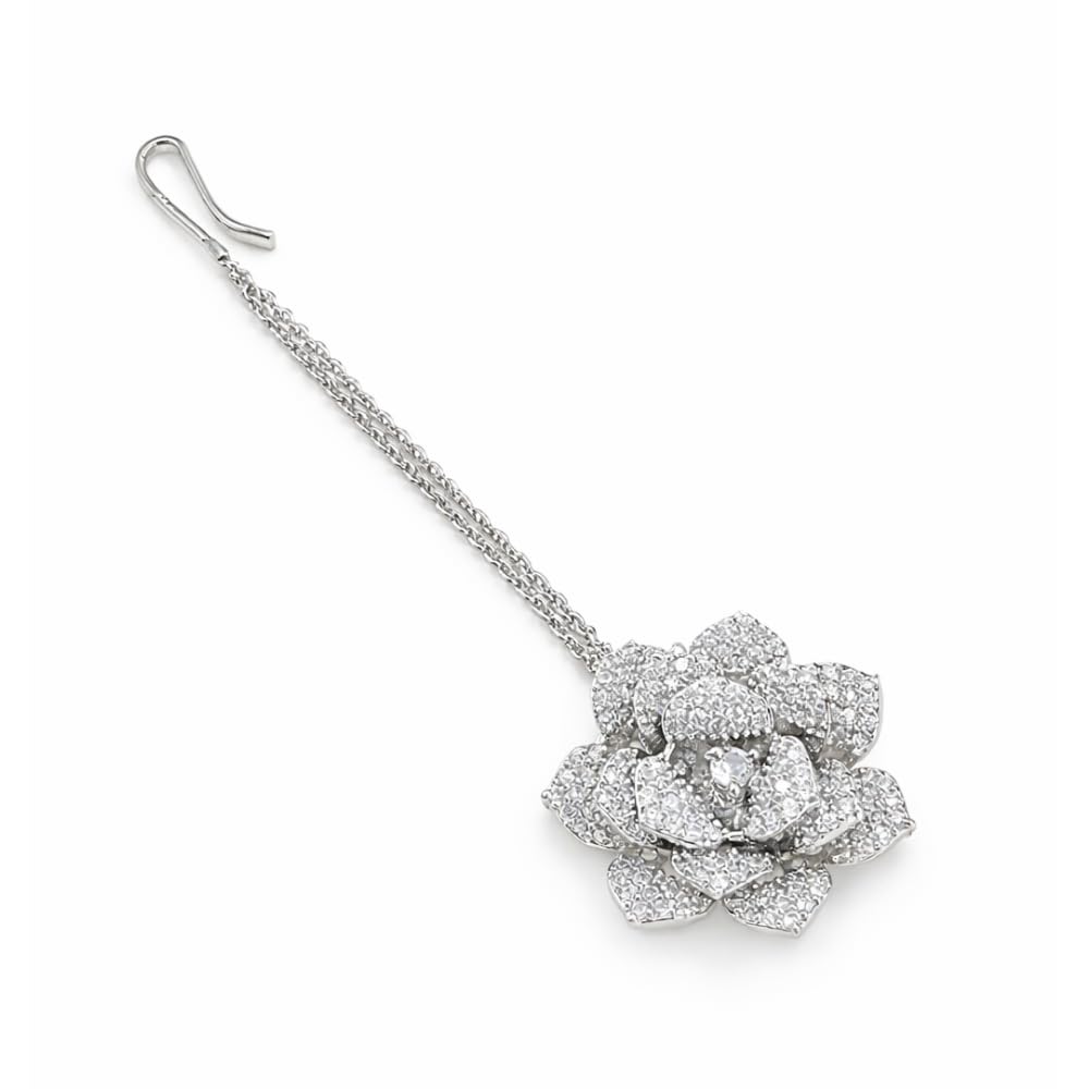 Tanaira Maang Tikka for Women – Crystal Studded Indian Maangteeka – Traditional Bridal Hair Jewelry for Wedding,Floral Design,-picture-11