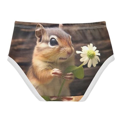 Chipmunk Animal Flower Toddler Girls Underwear, Girls' Cotton Brief Underwear, 2T–8 Years2