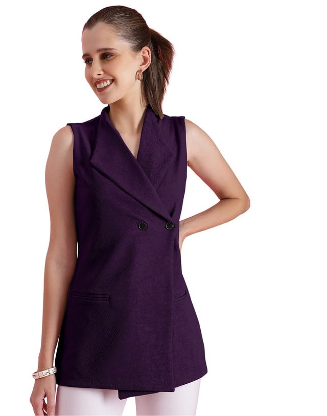 Image of SIRIL Women's Polyester Solid Sleeveless V-Neck Regular Fit Top