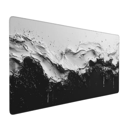 Tapis de Souris de Jeu,1200x400x3mm XXL Tapis Souris Gaming Grande,Améliore la précision et la Vitesse,Bureau Antidérapant Étanche,sous Main à Bords Cousus pour Gamer,Ordinateur Noir et Blanc J-3919