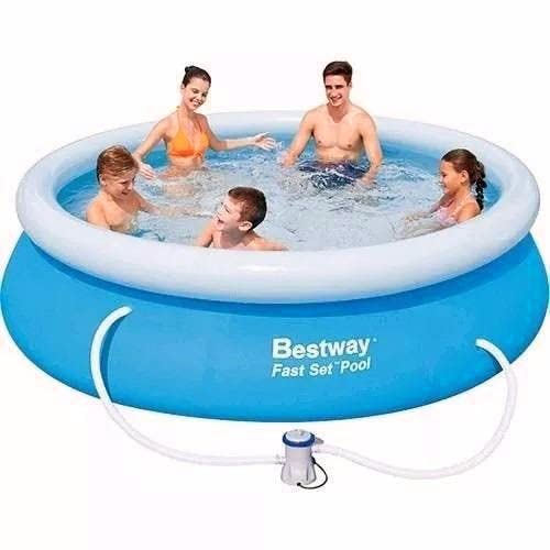 Piscina Bestway 3638 Litros + Bomba Filtro 220v + Bomba de Inflar + Capa + Forro + Kit de Limpeza +