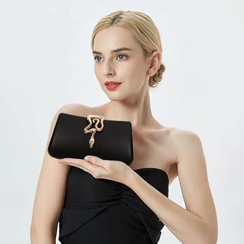 Image of Women's Formal Evening Clutch Purse Synthetic Leather with Snake Clasp, Detachable Strap for Wedding, Prom, Party