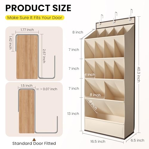 Mefirt 18 Pairs Over the Door Shoe Organizer, Shoe Rack for Closet with Large Breathable Pockets, Hanging Shoes Rack for Boots, Behind the Door Organizer Shoe Holder for Categorized Storage, Beige — view 5