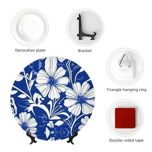 Plato decorativo azul de 8 pulgadas con soporte para mesa 5