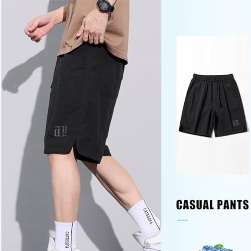 Shorts masculinos curtos de cintura elástica com cordão casual de praia de verão, shorts de atletism