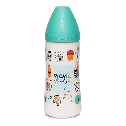 Suavinex, Biberón con Tetina Anatómica de Silicona Flujo Denso, Verde Picnic, 360 ml