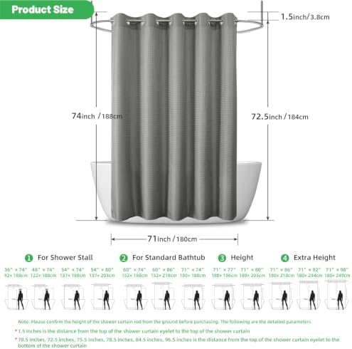 No Hook Waffle Shower Curtain, No Liner Needed Separate, 71x74 Inch, Grey - 1