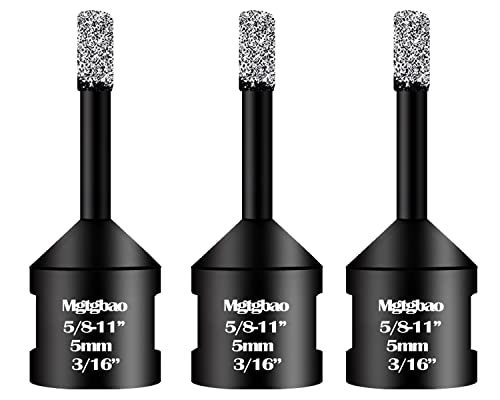 Mgtgbao 3pcs 3/16 Inch (5mm) Dry Diamond Core Drill Bits, Vacuum Brazed Diamond Hole Saw Kit for Porcelain Ceramic Tile Granite Marble Stone Brick Glass with 5/8-11 Thread