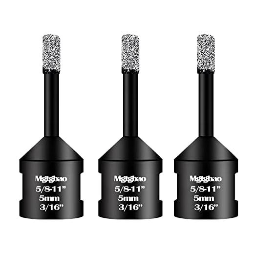 Mgtgbao 3pcs 3/16 Inch (5mm) Dry Diamond Core Drill Bits, Vacuum Brazed Diamond Hole Saw Kit for Porcelain Ceramic Tile Granite Marble Stone Brick Glass with 5/8-11 Thread