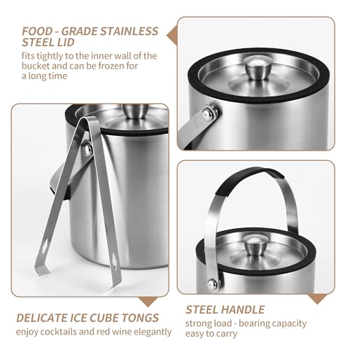 1.6L Eiswürfelbehälter, Eiskübel mit Deckel,Eiswürfelbehälter Edelstahl mit Clips und Sieb, perfekt zum Abkühlen von Getränken, Bier, Champagner und Früchten für Partys, Partys, Riegel