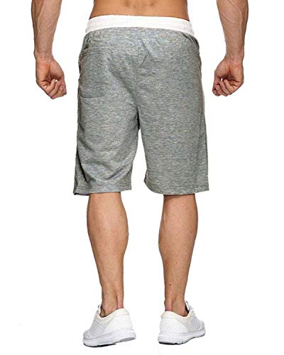 Voncheer Mens Elastic Waist Drawstring Summer Workout Shorts with Zipper Pockets (S, Light Grey Shorts with Back Pocket) - Thumbnail 3