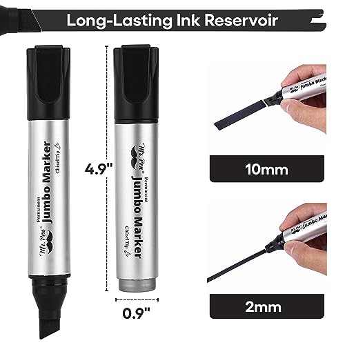 Image of Mr. Pen- Jumbo Permanent Markers, 4 Pack, Black, Chisel Tip | Wide Tip, Large, Thick Permanent Markers for Canvas, Posters Board, Fabric, Window, Glass, Wood, Waterproof, Quick Dry