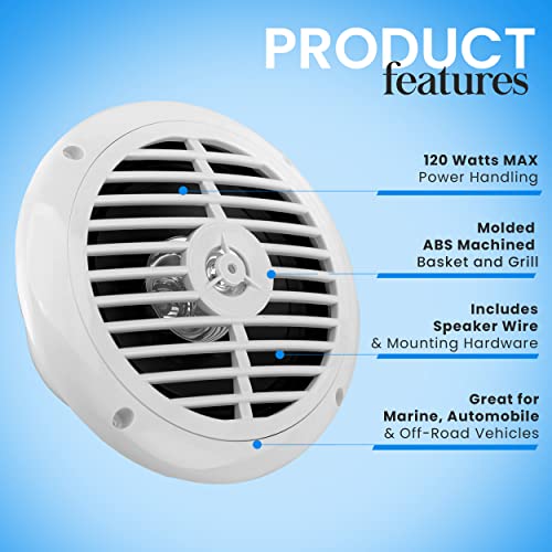 6.5 Inch Dual Marine Speakers - 2 Way Waterproof And Weather Resistant Outdoor Audio Stereo Sound System With 120 Watt Power, Polypropylene Cone And Cloth Surround - 1 Pair - Plmr67W (White) #TOP6