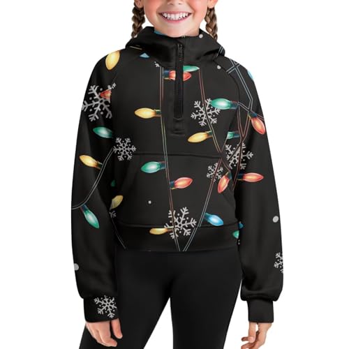 Hoodies for Teen Girls Half Zip Pullover Crop Tops Cute Clothes Graphic Sweatshirt Kids Outfits with Pockets 5-14