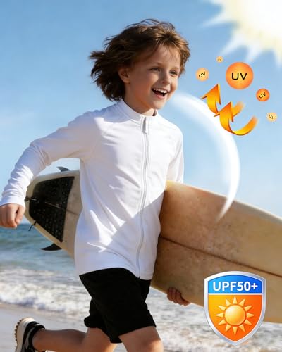 Image of Roadbox UPF 50+ Boys Zip Up Rash Guard Kids Long Sleeve Swim Shirt