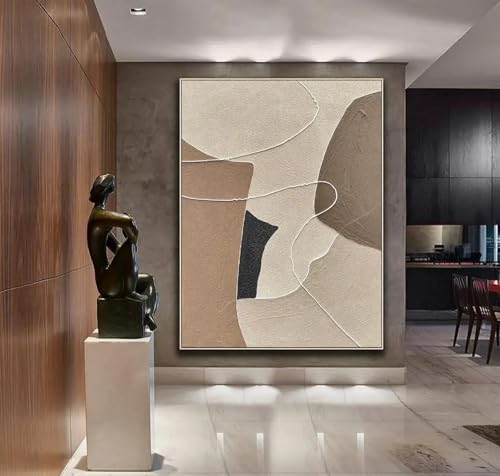 Tableau texturé style bohème peinture beige marron - 4