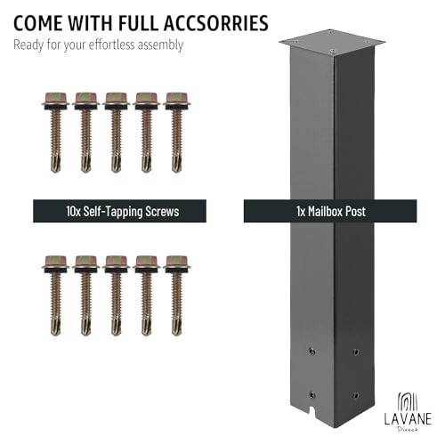 Image of 43 inch Metal Mailbox Post Kit, LAVANE Black Powder-Coated Steel Stand Heavy Duty In-Ground Mounting Mail Post for Outdoor Sidewalk Street Curbside