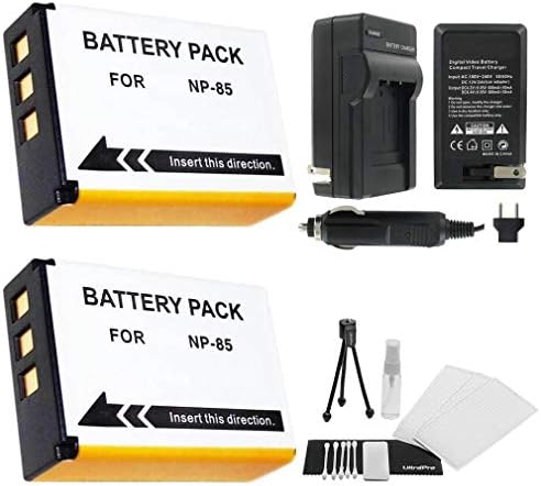 UltraPro 2-Pack Fuji NP-85 Replacement Batteries w/Rapid Travel Charger for FujiFilm FinePix SL305, SL300, SL280 - UltraPro Bundle Includes: Camera Cleaning Kit, Screen Protector, Mini Travel Tripod