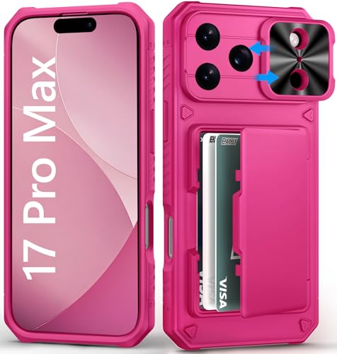 BXYJY for iPhone 17 Pro Max Case Wallet, Card Holder (4-5 Cards), Hot Pink