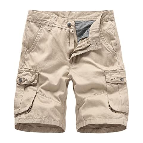 AOSKERA Men's Cargo Shorts Mult-Pocket Cotton Shorts Relaxed fit Work Cargo Shorts Khaki Cover