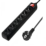 Regleta alargador de enchufes, base multiples de 3, 4, 5, 6 enchufes tipo Schucko con interruptor, 16a/250v 3680w, cable 3g1.5m㎡ lontitud 1,5m, 3m o 5m, uso interior, color negro (1,5m, 6 tomas)