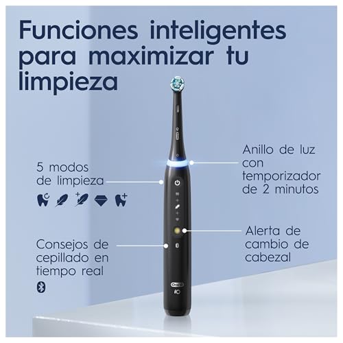 Oral-B iO 5 Cepillo De Dientes Eléctrico Negro Con 3 Cabezales y 1 Estuche De Viaje, 5 Modos De Cepillado Con Blanqueamiento Dental, Sensor De Presión, Diseñado Por Braun - imagen 3