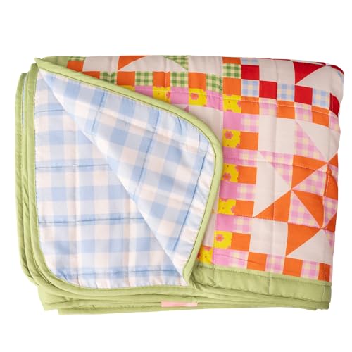Image of ban.do Retro 50 inch x 60 inch Quilted Blanket for Couch /Bed /Picnic, Vintage Inspired Throw, Patchwork