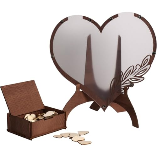 Libro de firmas para bodas con marco de madera y 80 corazones 2