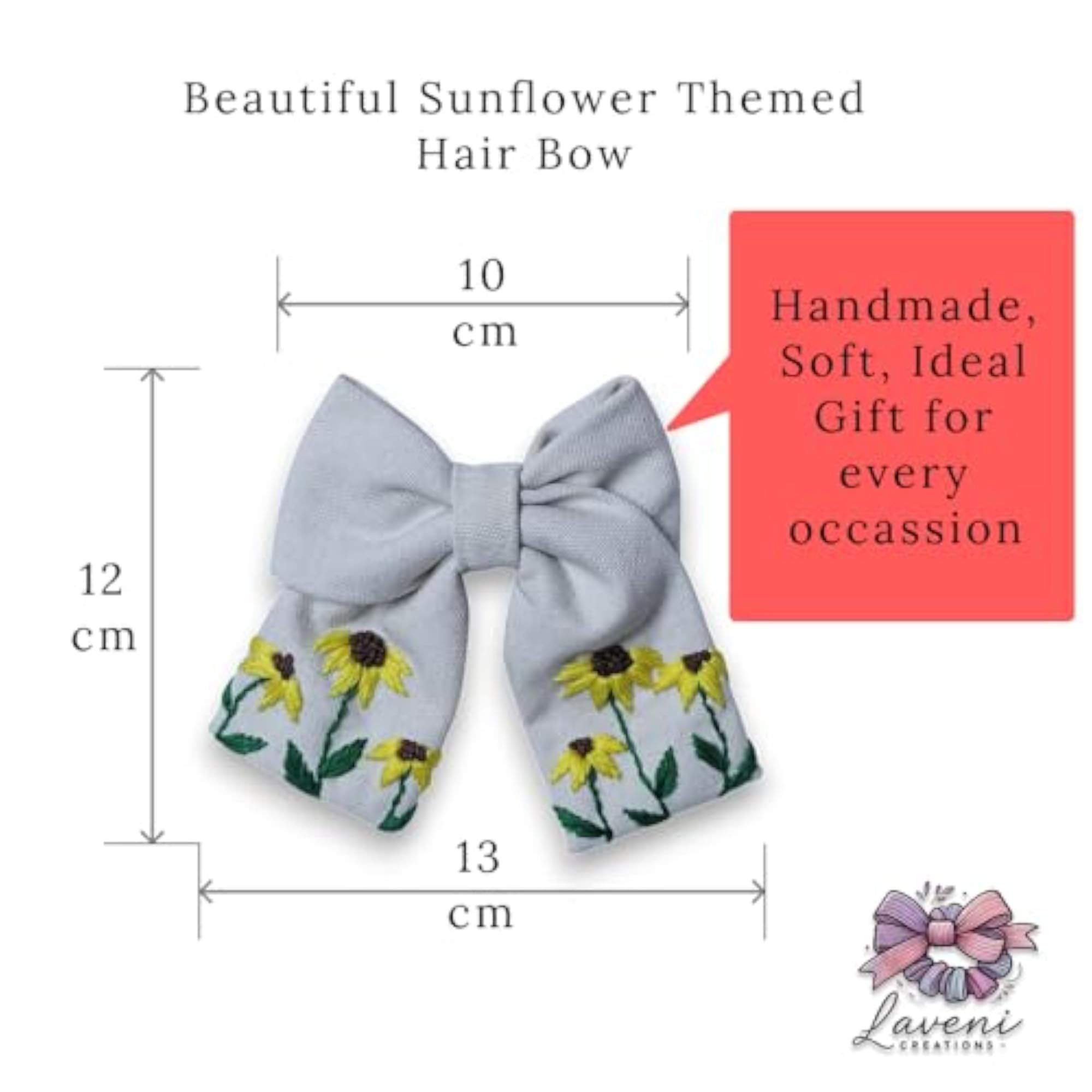 Handmade Sunflower Garden Embroidery Hair Bow Clip, Women's Accessory