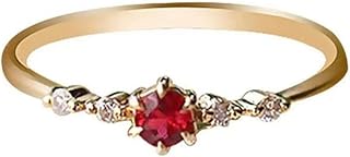 18K Gold Plated Ruby Ring with Round Cut AAA Cubic Zirconia Stackable Solitaire Ring Minimalism Austrian Red Crystal Plain Thin Ring Jewelry Gift for Women Size 5-10
