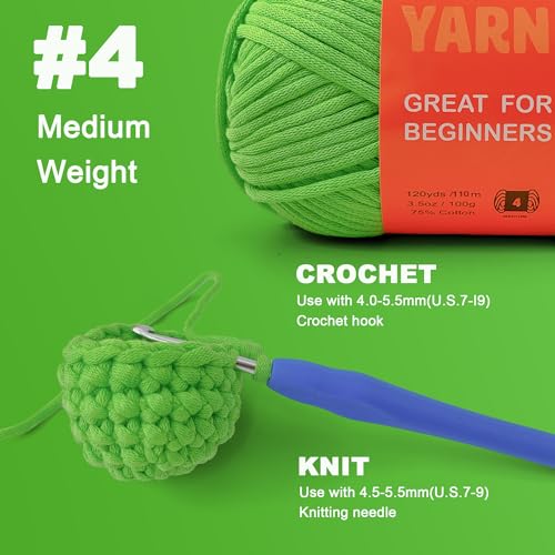 Image of 3.5Oz Beginner-Friendly Yarn for Crocheting and Knitting;Worsted-Weight Medium #4;Cotton Blend Yarn for Beginners with Easy-to-See Sitches,Great for Amigurumi DIY (Green,1 Skein)