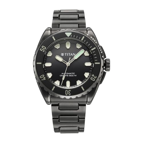 Image of Titan Zero Hour Diver's Certified 500m Automatic Analog with Black Dial & Black Titanium Strap Watch for Men - 10071QM01