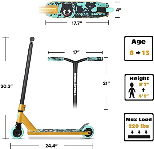 Stunt Scooter Joycruise Profi Scooters, Trick Stunt Roller für Jugendliche Kinder ab 6 Jahre Jungen Mädchen, Freistil Kick Scooter , 360 ° Lenkung Street Scooters (Schwarzes Gold)