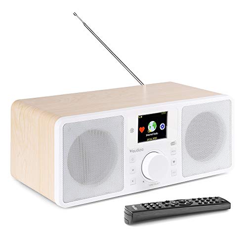 Audizio Rome, DAB Plus Radio, Internetradio WLAN Radio Bluetooth, Fernbedienung, Weckfunktion, Sleeptimer Line In-Out, 2 x 25 Watt Stereo-Lautsprecher, FM-UKW, 99 Speicherplätze - Weiß