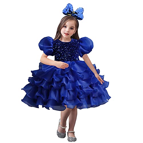 DreamHigh Little Girls Sequined Party Ball Dress Big Bow Headband Special Party Prom Dress