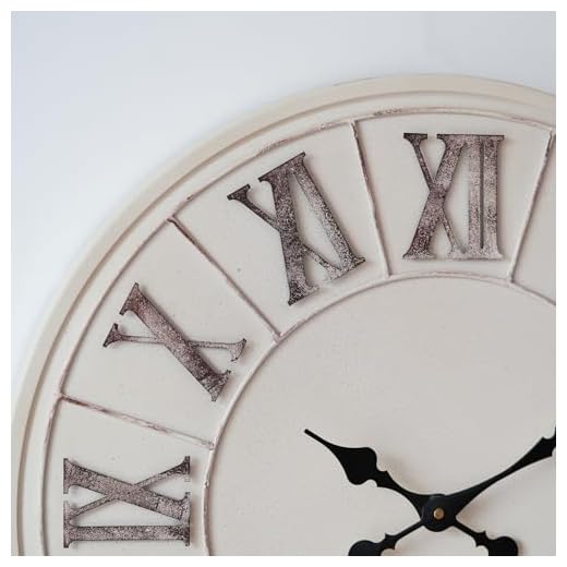 Farmhouse Ivory White Wall Clock - 24 inch, Large Rustic Living Room Decorative Wall Clock | Metal Frame | Roman Numeral | Battery Operated