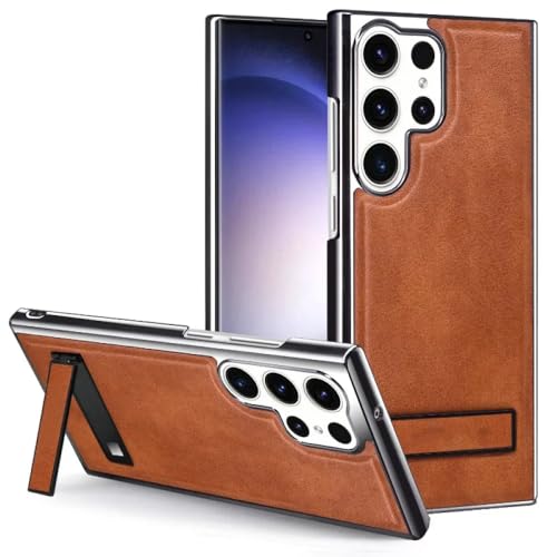 Étui de téléphone Samsung Galaxy S24 S23 S22 Ultra en cuir PU marron avec béquille