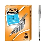 BIC Round Stic Grip Xtra Comfort Ballpoint Pen, Medium Point (1.2mm), Black, 36-Count