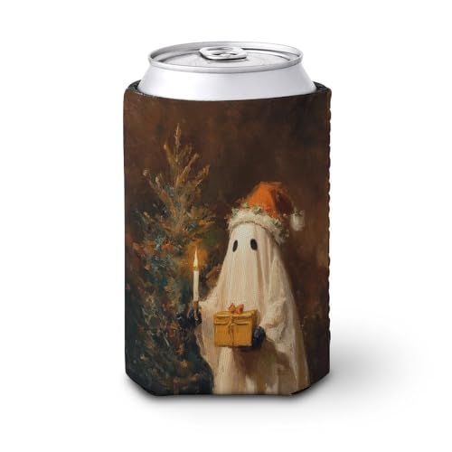Funda enfriadora de latas de cerveza, sombrero de Navidad, fantasma, caja de regalo, cubierta de cerveza, enfriador de cerveza, soporte de bebidas aislado suave para fiestas, playa, eventos, hogar