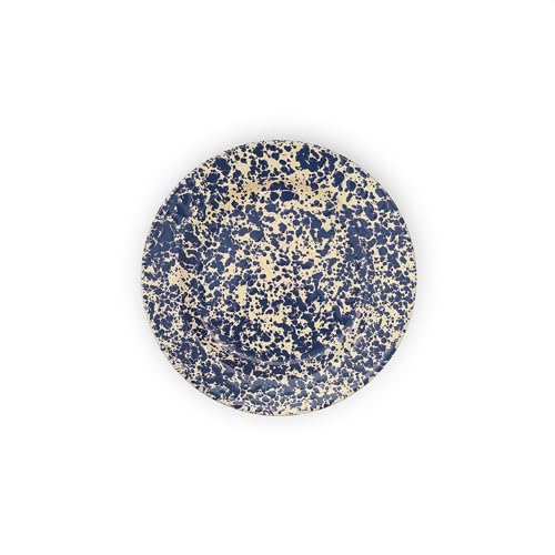 Crow Canyon Home Enamelware Flat Salad Plate, 8 inch, Navy and Cream Splatter, Set of 4