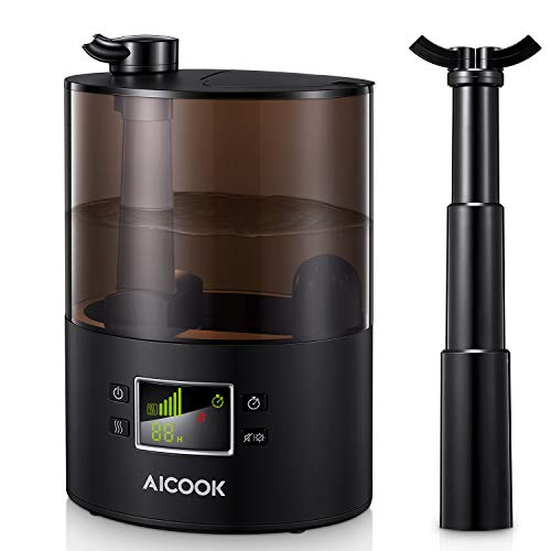 AICOOK Humidifiers, 4.8L Large Room Cool Mist Humidifier, 360° Dual Nozzles with Collapsible