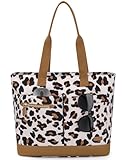 HORJONES Large Tote Bags for Women, Canvas Tote Bag with Zipper and Laptop Pockets Sorority Rush Tote Bag for Work College Travel Leopard Print