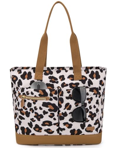 HORJONES Large Canvas Tote with Zipper & Laptop Pockets