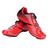 Demeras Rennradschuhe Herren-Fahrradschuhe mit SPD-Stollen Atmungsaktive Rennrad-Antiblockiersysteme Fahrradschuhe(45-rot)