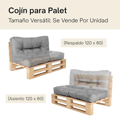 bananair - Cojines para Palets - Tela Resistente, Anti-UV y Repelente al Agua - Muy Cómodo, Relleno de Espuma - Cojines Exterior para Jardín y Terraza (Asiento o Respaldo 120x60 cm, Gris) - imagen 6