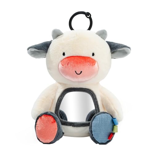 Image of Koty Musical Tummy Time Toy,Baby Mirror Toy 3 Years Old, Infant Sensory Toy with Crinkle Sounds, Textures, Mirror & Melody Music Box for Tummy Time and Self-Discovery (White Cow)