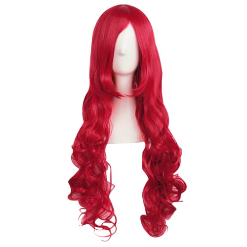 Image of MapofBeauty 32 Inch /80 cm Long Hair Spiral Side Bangs Curly Cosplay Costume Synthetic Wig (Bright Red)