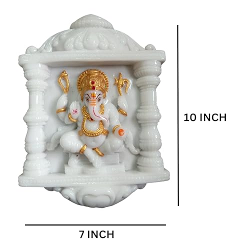Image of Beautifully Handcrafted Marble Ganesh Ji Spiritual Statue Idol for Home Decor Temple Statue Showpiece-Size (7 x 1 x 10 Inch)