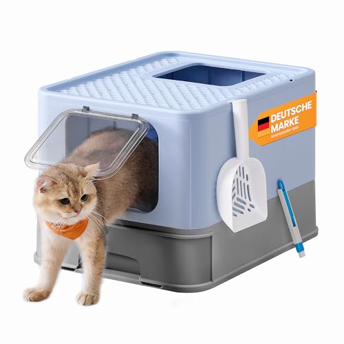 Thumbnail - Feandrea Katzenklo, Katzentoilette, mit Deckel, ausziehbares Tablett, Schaufel, Bürste, für Katzen bis 15 kg, weniger Sp...